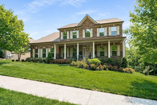 6752 Falls Ridge Ln, College Grove, TN 37046 - view of front facade with covered porch, brick siding, and a front lawn