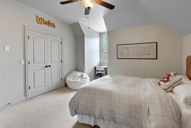 2507 Eagle Creek Way, Signal Mountain, TN 37377 - bedroom featuring lofted ceiling, carpet, a closet, a ceiling fan, and baseboards