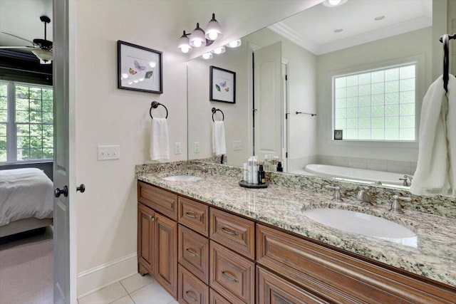 2507 Eagle Creek Way, Signal Mountain, TN 37377 - ensuite bathroom featuring crown molding, baseboards, tile patterned floors, a garden tub, and double vanity