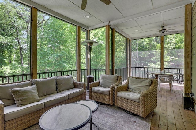 2507 Eagle Creek Way, Signal Mountain, TN 37377 - sunroom with ceiling fan and an outdoor living space