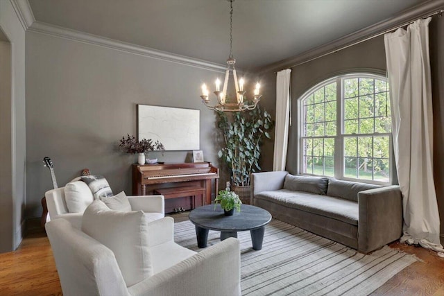 2507 Eagle Creek Way, Signal Mountain, TN 37377 - living area with a chandelier, ornamental molding, and wood finished floors