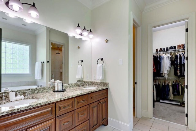 2507 Eagle Creek Way, Signal Mountain, TN 37377 - full bath with tile patterned floors, baseboards, a stall shower, a spacious closet, and ornamental molding