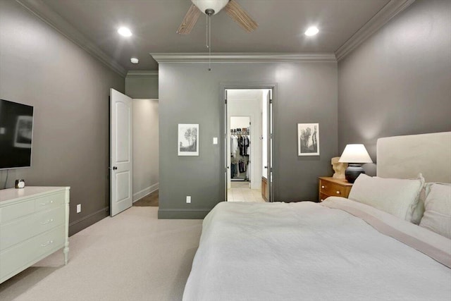 2507 Eagle Creek Way, Signal Mountain, TN 37377 - bedroom featuring ornamental molding, a walk in closet, baseboards, light carpet, and recessed lighting