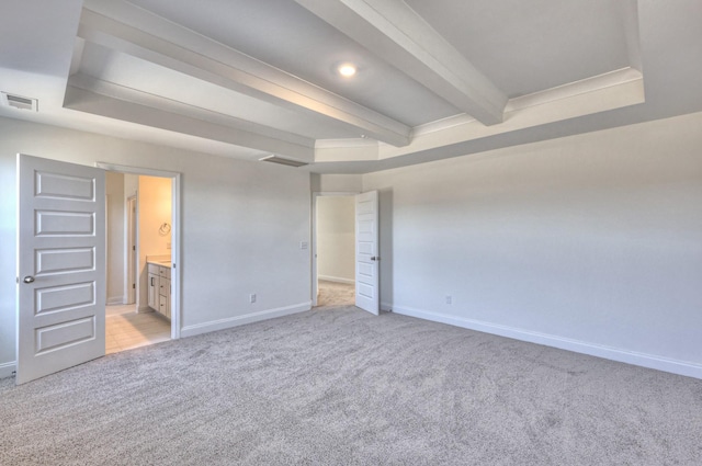 2269 Triple Crown Cir, Gallatin, TN 37066 - unfurnished bedroom featuring light colored carpet, baseboards, beamed ceiling, and ensuite bathroom