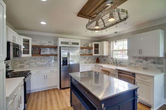 1334 Davy Crockett Dr, Murfreesboro, TN 37129 - kitchen featuring stainless steel appliances, open shelves, a sink, light countertops, and white cabinets