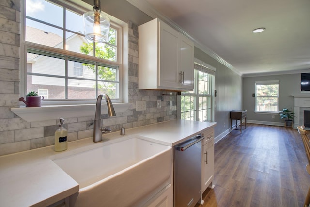 1334 Davy Crockett Dr, Murfreesboro, TN 37129 - kitchen with stainless steel dishwasher, a sink, tasteful backsplash, baseboards, and ornamental molding