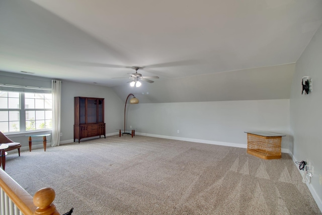 1334 Davy Crockett Dr, Murfreesboro, TN 37129 - bonus room featuring a ceiling fan, light colored carpet, lofted ceiling, and baseboards
