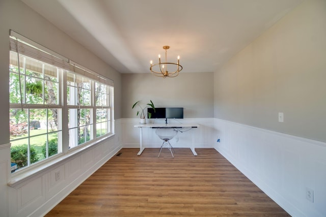1334 Davy Crockett Dr, Murfreesboro, TN 37129 - office featuring a chandelier, wood finished floors, and wainscoting