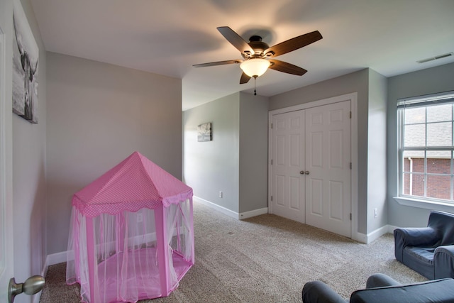 1334 Davy Crockett Dr, Murfreesboro, TN 37129 - game room with a ceiling fan, carpet flooring, and baseboards