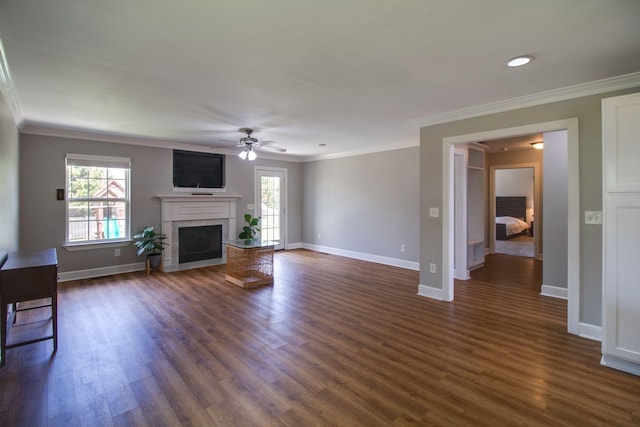 1334 Davy Crockett Dr, Murfreesboro, TN 37129 - unfurnished living room with a ceiling fan, plenty of natural light, baseboards, a fireplace, and crown molding