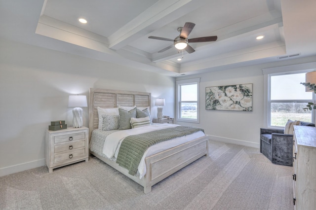 460 Triple Crown Cir, Gallatin, TN 37066 - bedroom featuring baseboards, light colored carpet, recessed lighting, a tray ceiling, and a ceiling fan