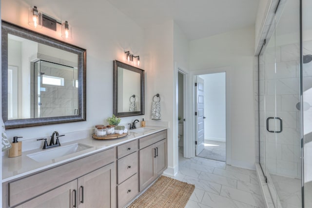 460 Triple Crown Cir, Gallatin, TN 37066 - full bathroom featuring marble finish floors, a stall shower, toilet, and double vanity