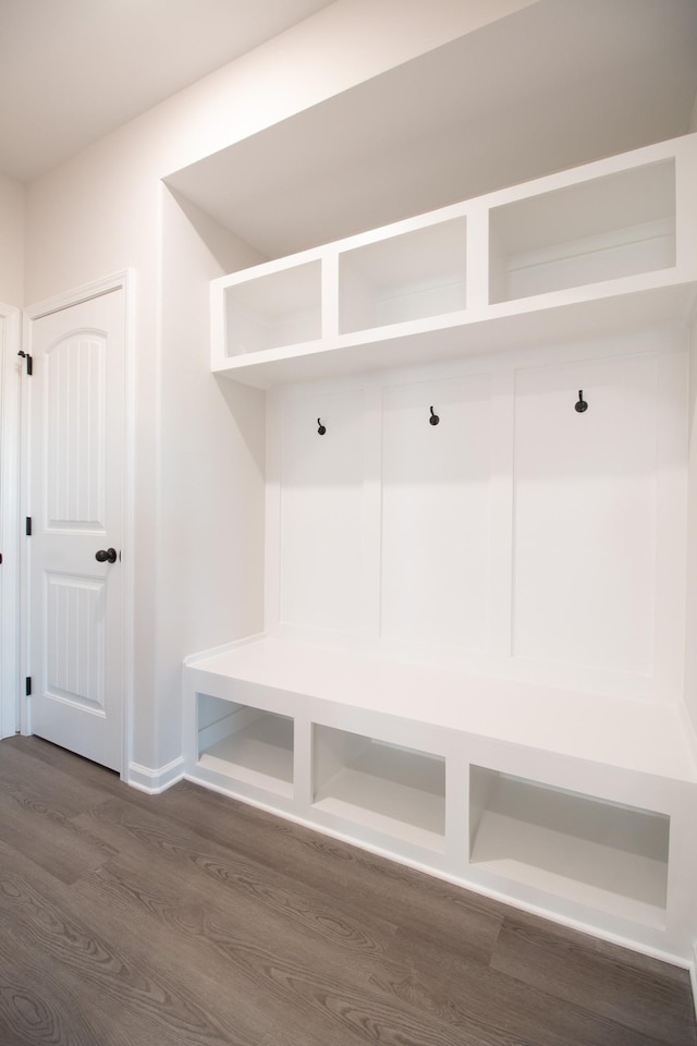 mudroom featuring dark wood-type flooring