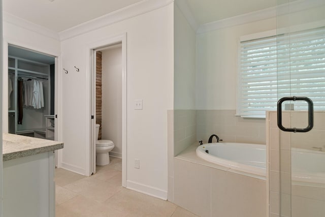 5175 Granny White Pike, Nashville, TN 37220 - full bath with crown molding, a bath, tile patterned flooring, toilet, and a spacious closet