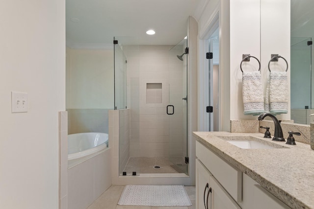 5175 Granny White Pike, Nashville, TN 37220 - full bath with a shower stall, tile patterned floors, a garden tub, vanity, and recessed lighting