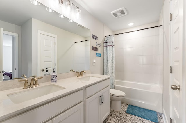 1149 Brixworth Dr, Spring Hill, TN 37174 - bathroom with shower / tub combo with curtain, double vanity, toilet, and tile patterned flooring