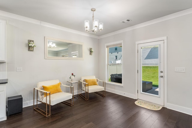 1149 Brixworth Dr, Spring Hill, TN 37174 - sitting room featuring a chandelier, dark wood-type flooring, baseboards, and ornamental molding