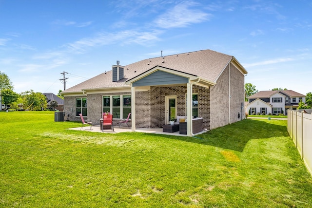 1149 Brixworth Dr, Spring Hill, TN 37174 - back of house with a patio area, an outdoor hangout area, brick siding, a chimney, and central air condition unit
