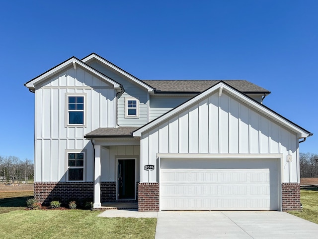 268 Subban Ct, Lebanon, TN 37087 - modern farmhouse style home with brick siding, a garage, board and batten siding, and driveway