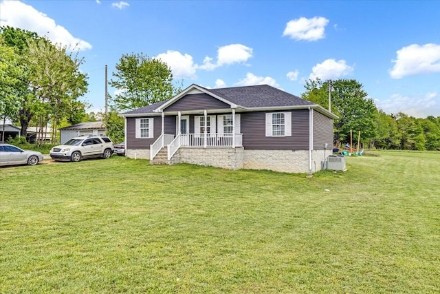 890 Akersville Rd, Lafayette, TN 37083 - view of front of house featuring covered porch, crawl space, a front yard, and a shingled roof