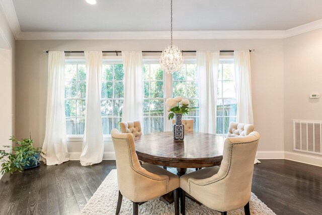 3692 Auburn Ln, Nashville, TN 37215 - dining area featuring baseboards, a chandelier, dark wood finished floors, and ornamental molding