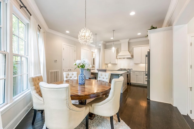 3692 Auburn Ln, Nashville, TN 37215 - dining room featuring dark wood-type flooring, recessed lighting, a chandelier, and crown molding