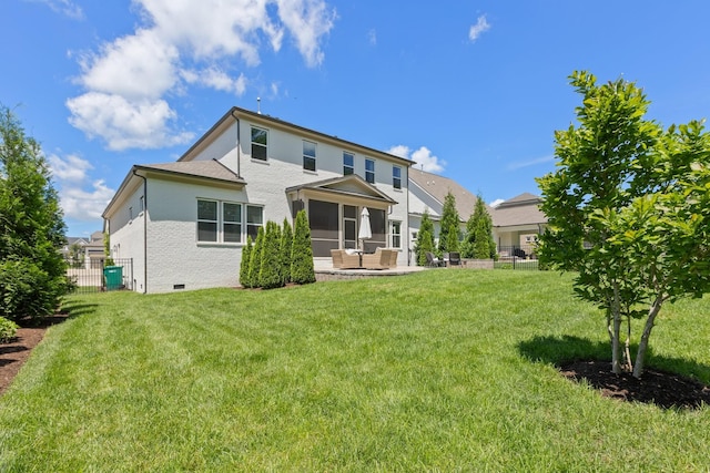 rear view of property with a sunroom and outdoor lounge area