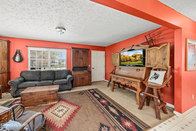 6756 Old State Highway 111, Spencer, TN 38585 - living room featuring a textured ceiling, baseboards, and light carpet