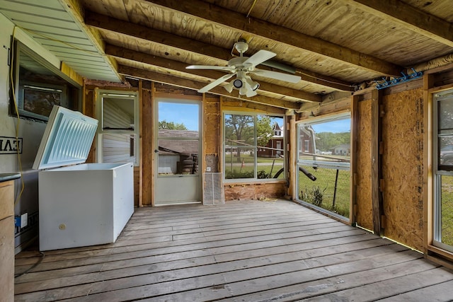 159 Clover St, Granville, TN 38564 - unfurnished sunroom featuring a ceiling fan and beamed ceiling