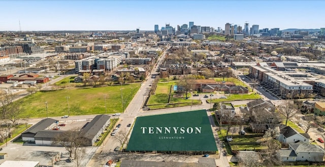 aerial overview of property's location with a view of skyline