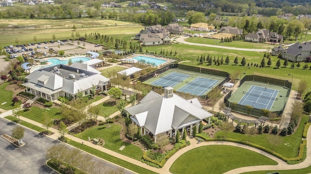 drone / aerial view of a pool area