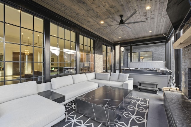 lobby featuring wooden ceiling and recessed lighting