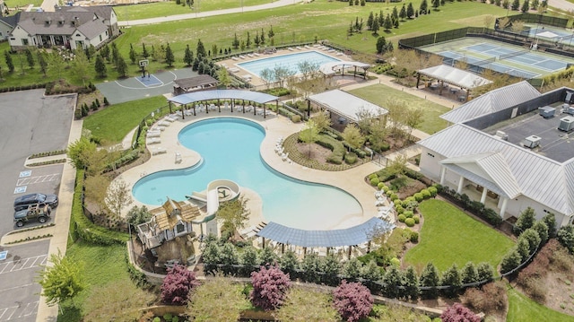 bird's eye view of a pool