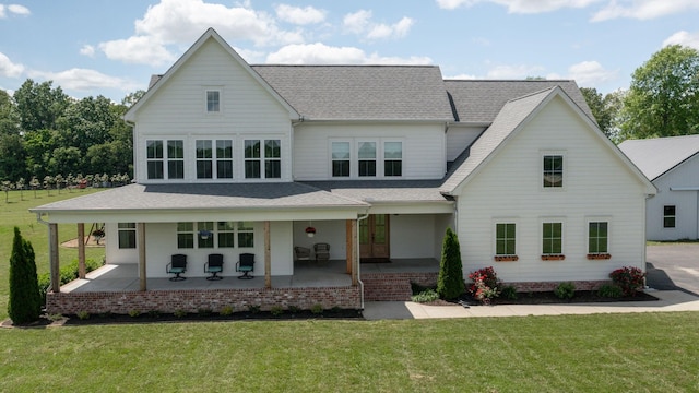 548 Buddy Rd, Burns, TN 37029 - back of house with a porch, a yard, roof with shingles, and french doors