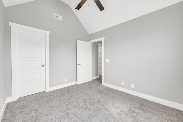 614 Woodrush Dr, Clarksville, TN 37040 - unfurnished bedroom with carpet, high vaulted ceiling, and a ceiling fan