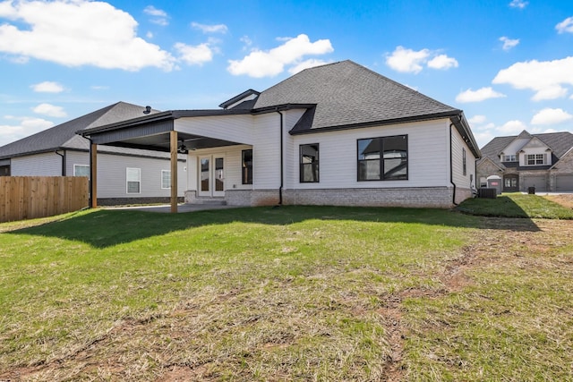 614 Woodrush Dr, Clarksville, TN 37040 - back of property featuring french doors, ceiling fan, brick siding, a shingled roof, and a patio area