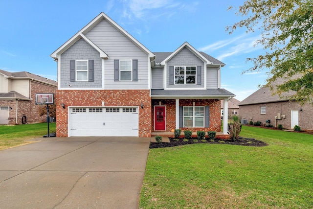 1317 Sam Houston Ave, Murfreesboro, TN 37129 - view of front of property with brick siding, an attached garage, a front lawn, and concrete driveway