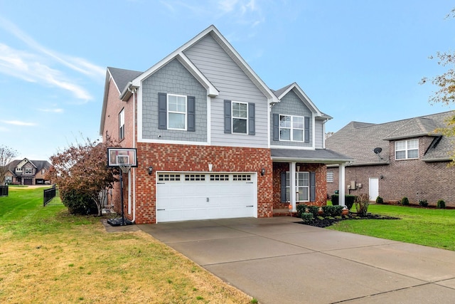 1317 Sam Houston Ave, Murfreesboro, TN 37129 - view of front of home with brick siding, an attached garage, a front yard, and concrete driveway