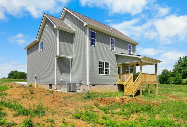 1 Shelton Ferry Rd, Southside, TN 37171 - rear view of property featuring crawl space, a porch, stairs, and central AC unit