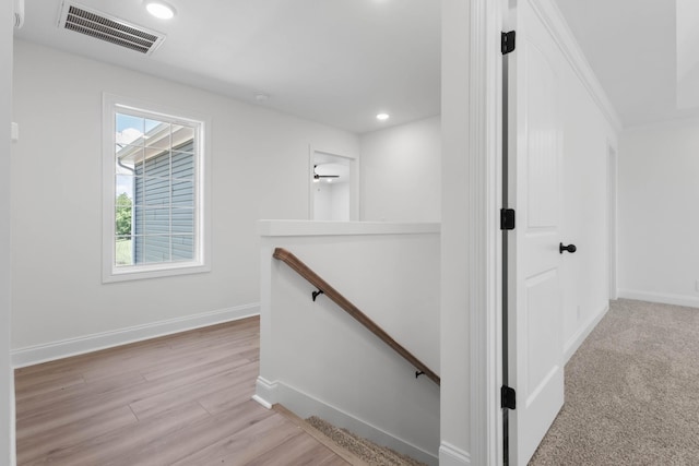 2214 S Hinton Rd, Southside, TN 37171 - hallway with an upstairs landing, baseboards, recessed lighting, and wood finished floors