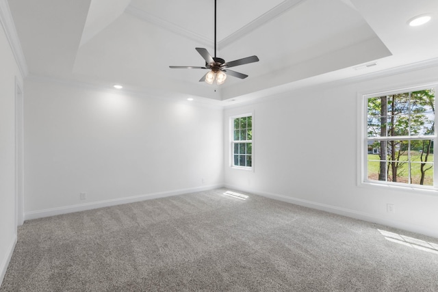 2214 S Hinton Rd, Southside, TN 37171 - carpeted empty room with a raised ceiling, recessed lighting, baseboards, ceiling fan, and crown molding