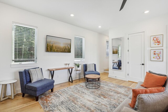 98 N 8th St, Nashville, TN 37206 - living area featuring wood finished floors, recessed lighting, a ceiling fan, and baseboards