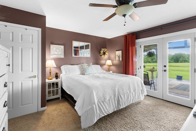 801 Lloyd St, Lawrenceburg, TN 38464 - bedroom with french doors, light carpet, access to exterior, and a ceiling fan