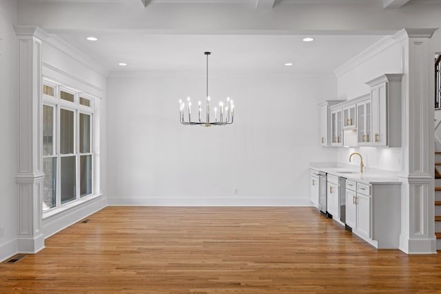 2208 Launcelot Rd, Chattanooga, TN 37421 - unfurnished dining area featuring light wood-style floors, baseboards, a chandelier, recessed lighting, and ornamental molding