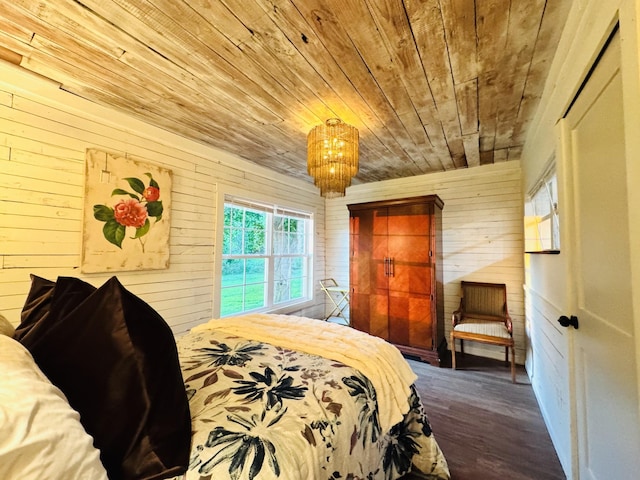 215 W College St, Bradford, TN 38316 - bedroom with wood ceiling, wood walls, and dark wood-style floors