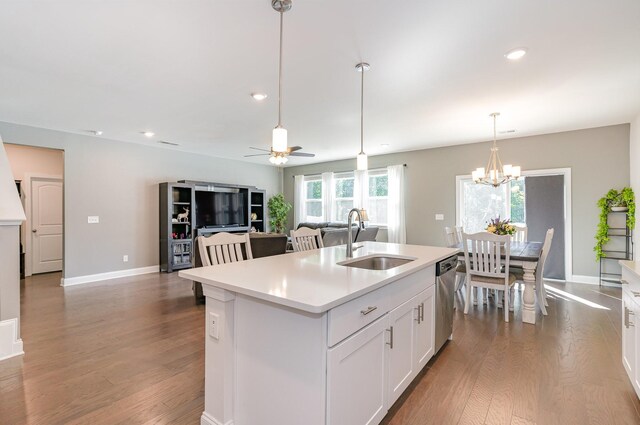 3308 Longstalk Rd, Antioch, TN 37013 - kitchen with a sink, wood finished floors, light countertops, an island with sink, and recessed lighting