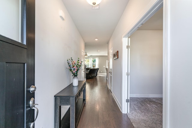 3308 Longstalk Rd, Antioch, TN 37013 - hall featuring dark wood-style floors, recessed lighting, and baseboards