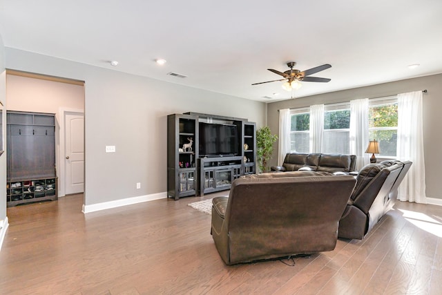 3308 Longstalk Rd, Antioch, TN 37013 - living area featuring ceiling fan, light wood-type flooring, and baseboards
