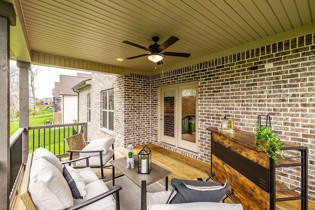 1219 Ben Forkum Dr, Lebanon, TN 37087 - view of patio with outdoor lounge area, ceiling fan, and a wooden deck