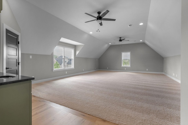 848 Brook Trl, Lebanon, TN 37087 - bonus room featuring ceiling fan, vaulted ceiling, recessed lighting, baseboards, and light wood finished floors